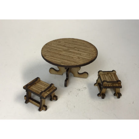Round table and stools
