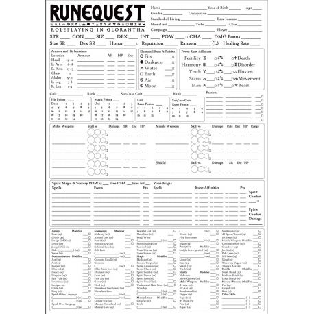 A3 RuneQuest Glorantha Character sheet